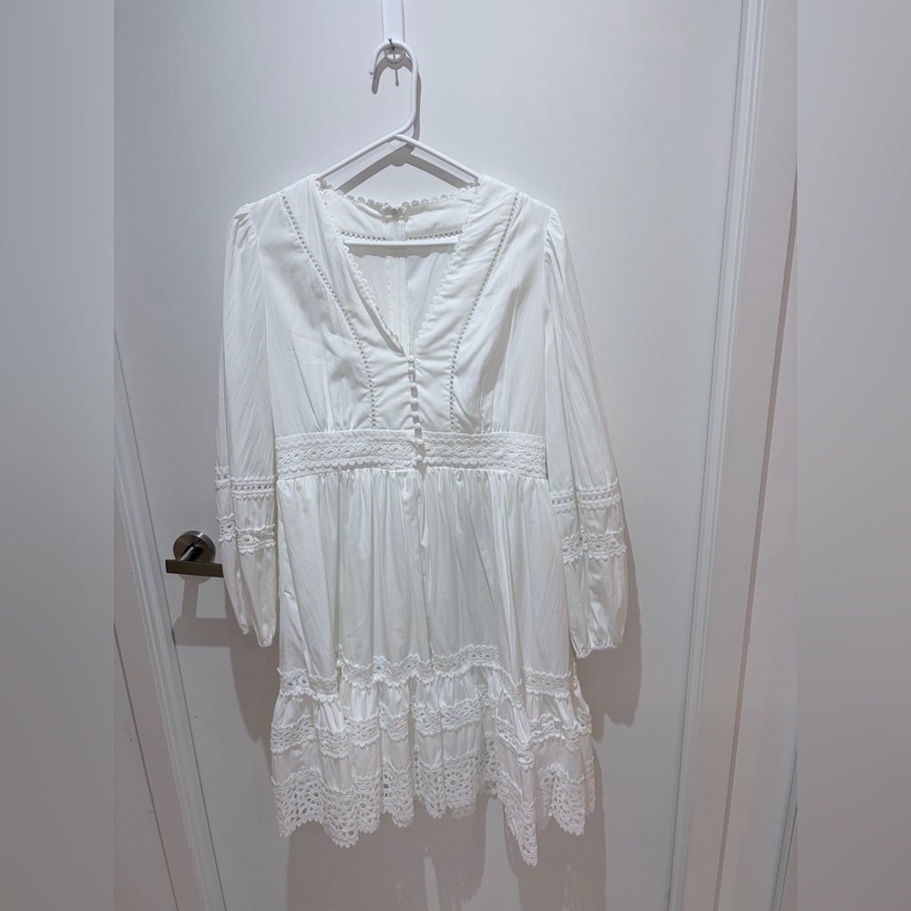 SHEIN White Lace Long Sleeve Dress